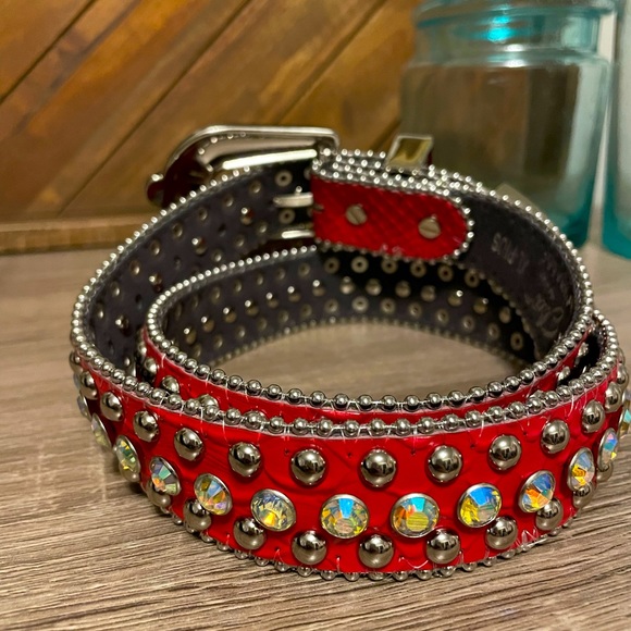 Elite Junior Red Rhinestone Belt XL Plus - Picture 3 of 8